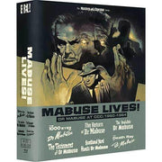 Limited Edition Blu-Ray Box Set of Dr Mabuse films from 1960-1964, featuring artwork and six movies in high definition.