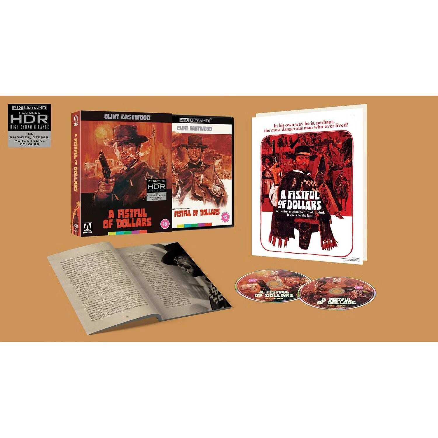 PRE-ORDER: A Fistful of Dollars Limited Edition 4K UHD Blu-Ray set with slipbox and extras.