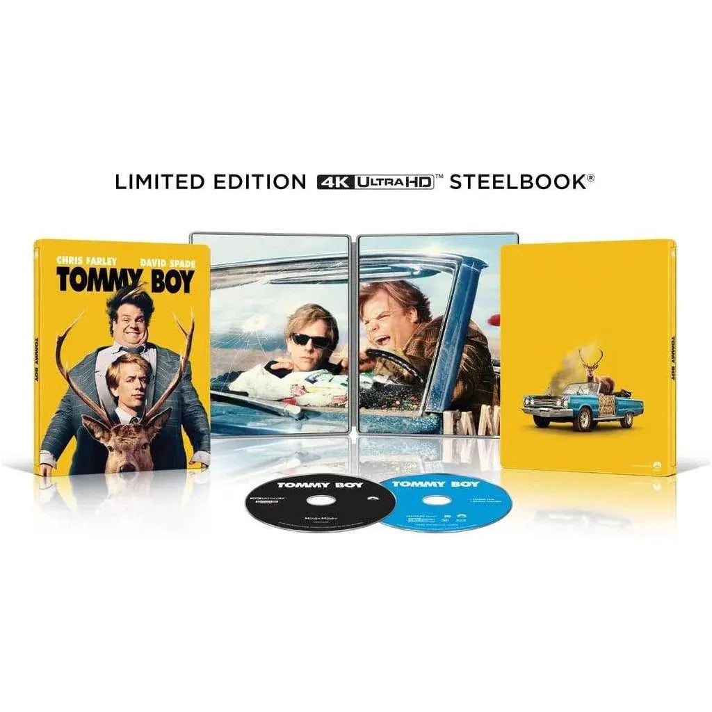 Limited edition Tommy Boy 4K UHD Blu-Ray Steelbook set featuring Chris Farley and David Spade.