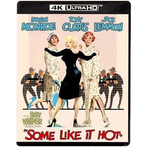 Some Like It Hot 4K UHD + Blu-Ray cover with Marilyn Monroe, Tony Curtis, Jack Lemmon, comedy classic.