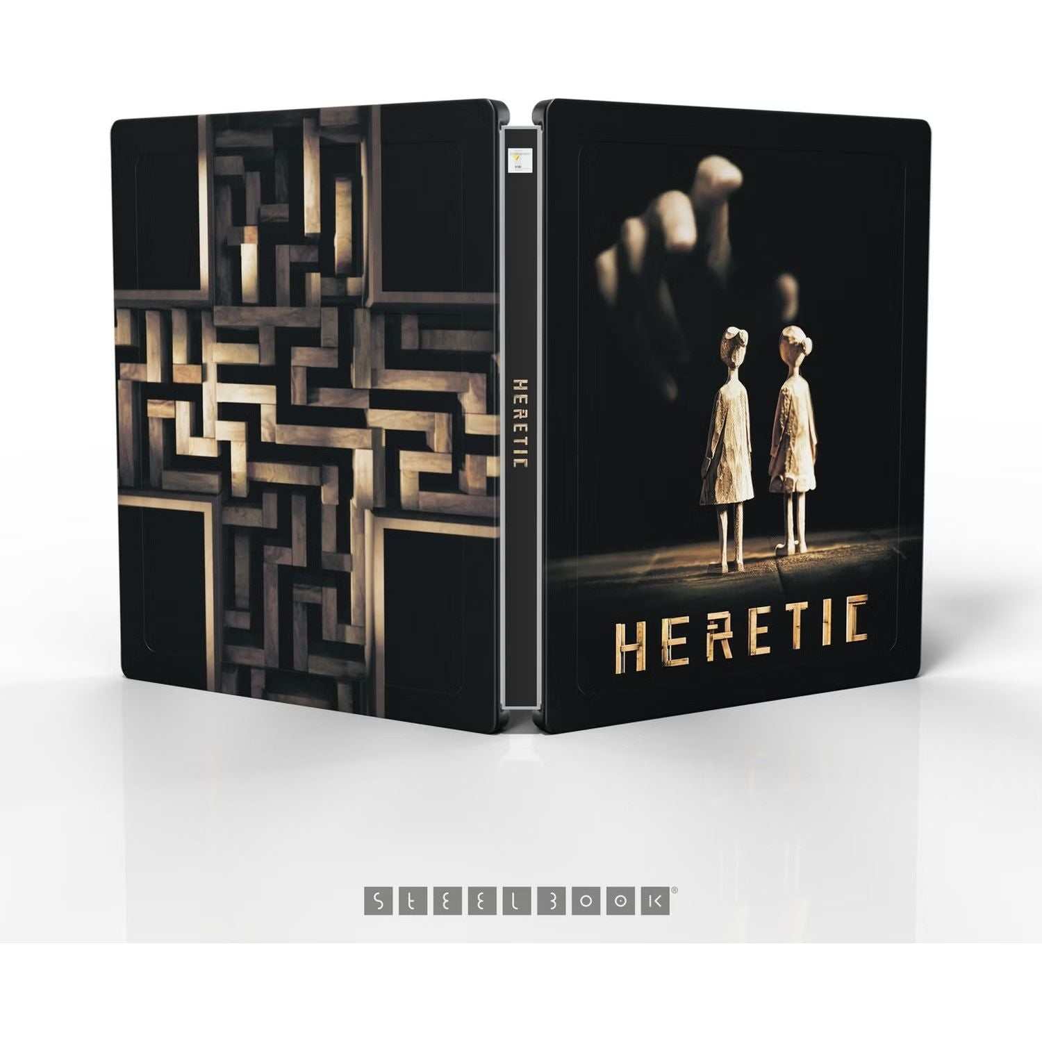 Heretic Limited Edition Steelbook 4K Ultra HD Blu-Ray packaging design.