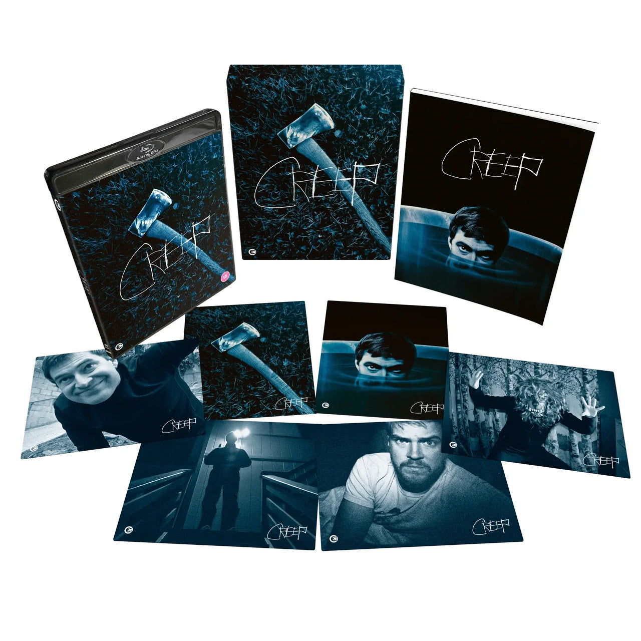 Creep Limited Edition Blu-Ray with rigid slipcase, book, and collector's art cards.