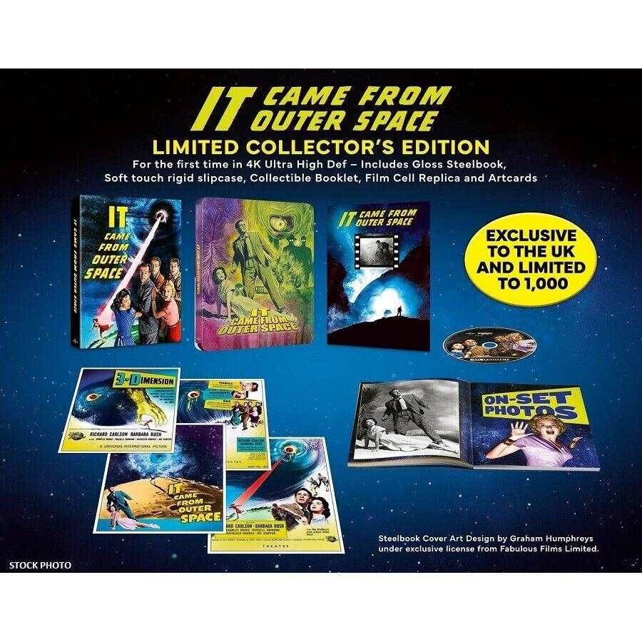 Outer Space Limited Edition Steelbook 4K Ultra HD Collector's Set with Slipcase, Booklet, Film Cell, and Art Cards.