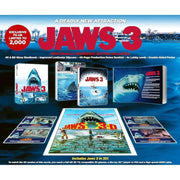 Jaws 3 Limited Ultimate Collectors Edition 4K Ultra HD + Blu-Ray with lenticular slipcase, steelbook, production notes booklet, lobby cards, and double-sided poster.