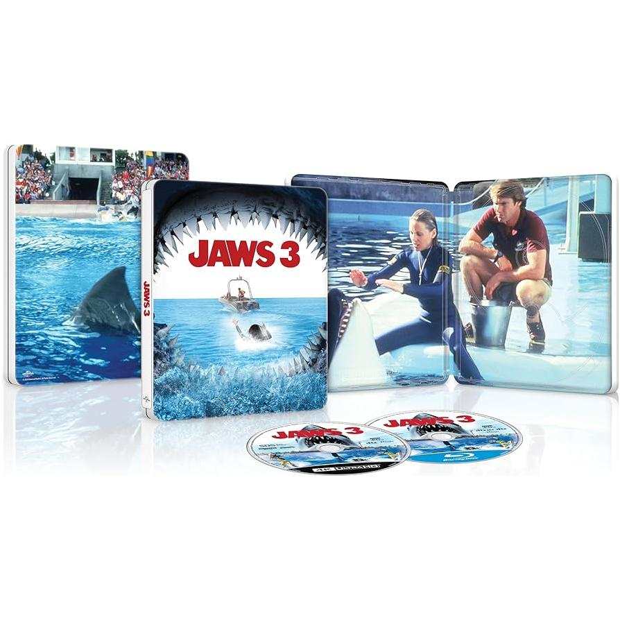 Jaws 3 Limited Ultimate Collectors Edition 4K Ultra HD + Blu-Ray set with steelbook and lenticular slipcase.