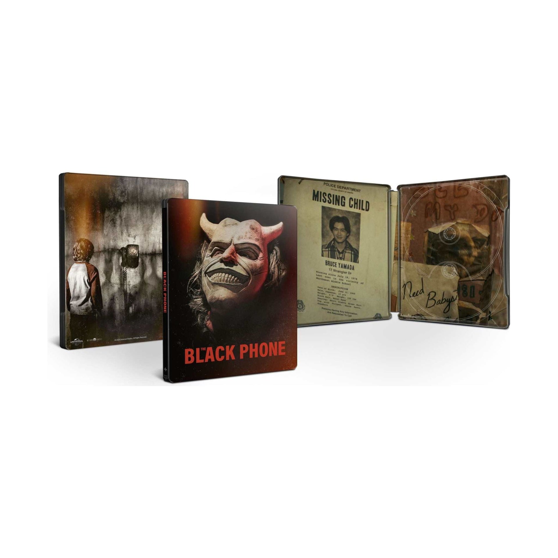 Black Phone Limited Collectors Edition 4K Ultra HD + Blu-Ray front back and inside of steelbook image