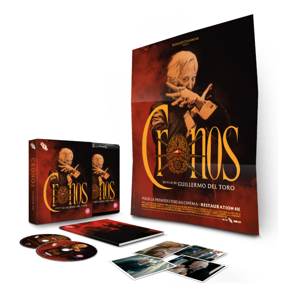 Cronos Limited Edition 4K Ultra HD set with slipcase, discs, booklet, and poster.