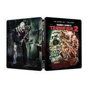 Terrifier 2 4K UHD Blu-Ray Steelbook packaging with Art the Clown on the cover.