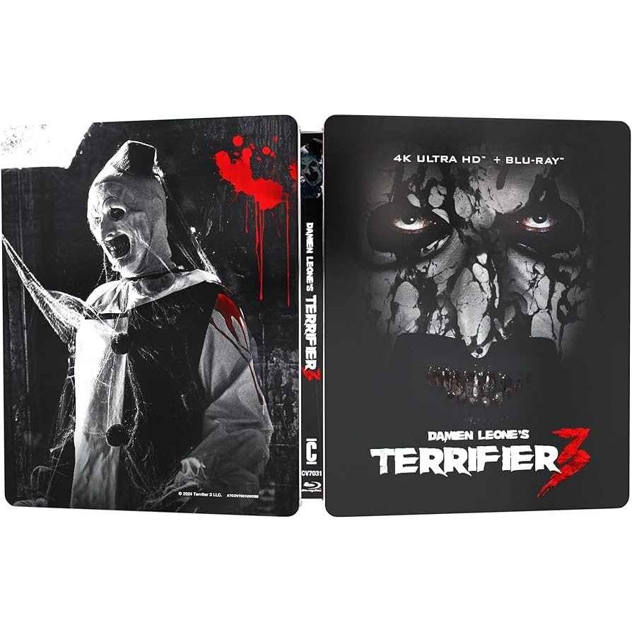 Terrifier 3 Collector's Edition Steelbook 4K UHD and Blu-Ray featuring Art the Clown.