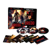 Dredd 4K+ Blu-ray + Blu-ray 3D Limited Edition with Lenticular Cover and Art Cards full product packaging image