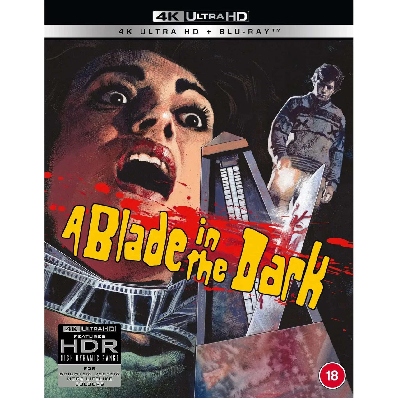 A Blade In The Dark 4K Ultra HD Blu-Ray cover with slipcover, featuring horror-themed artwork.