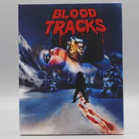 Blood Tracks Blu-ray cover art with snowy mountain scene and horror imagery.