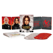 Hunger Games Collection 4K Ultra HD Blu-Ray Steelbook with slipcover, pre-owned, featuring four discs.