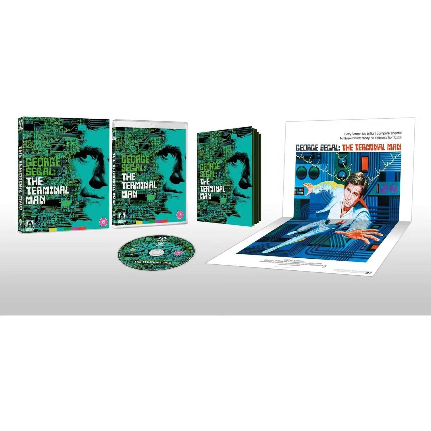 PRE-ORDER: The Terminal Man Limited Edition Blu-ray set with slipcover and extras displayed.