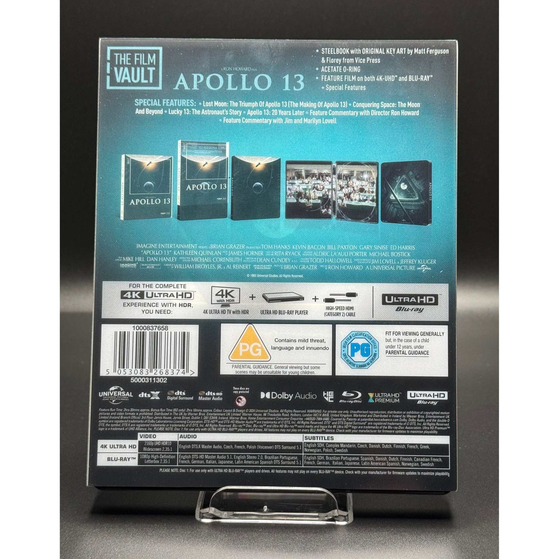 Apollo 13 4K Ultra HD + Blu-Ray used film vault steelbook in like-new condition with original art by Matt Ferguson & Florey, featuring acetate o-ring and special features.