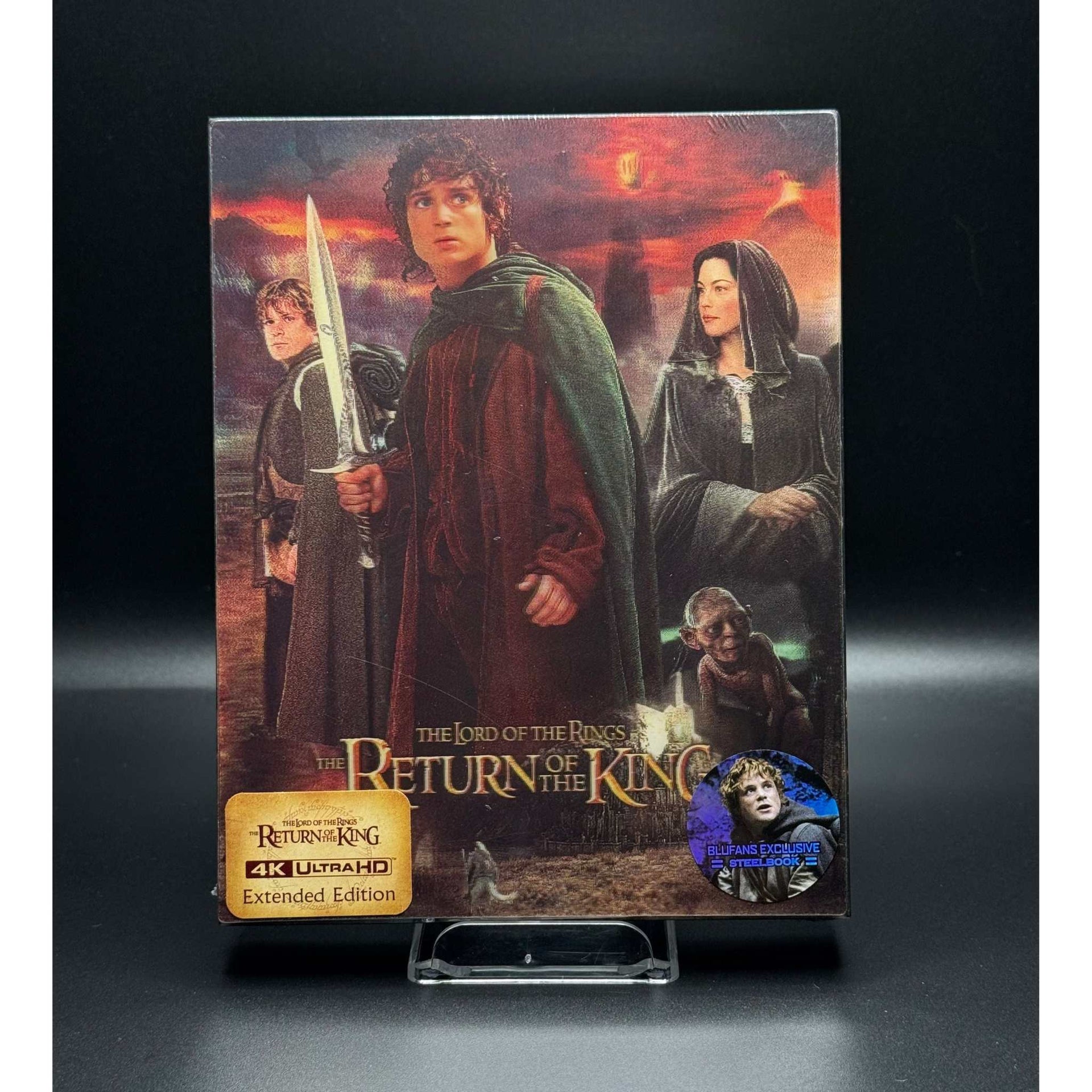 Lord of the Rings Trilogy 4K UHD Extended Editions pre-owned steelbook with double lenticular full slips on display.