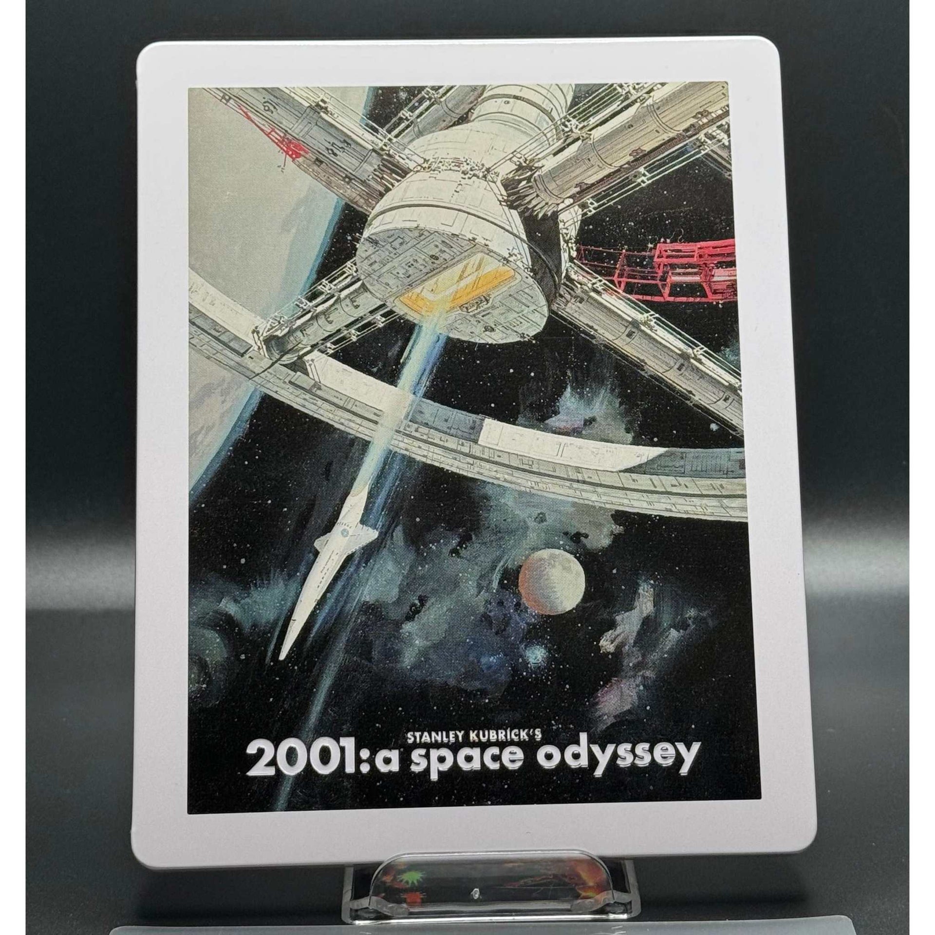 Exclusive Limited Edition Steelbook of "2001: A Space Odyssey" 4K UHD + Blu-Ray with double lenticular slip, showcasing space imagery and stylish design.