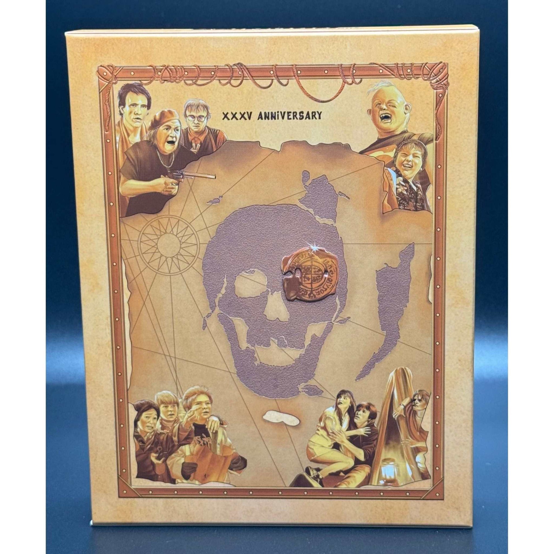 The Goonies 35th Anniversary 4K UHD Blu-Ray Limited Edition Steelbook Full Slip-A with embossed design and adventure-themed artwork.