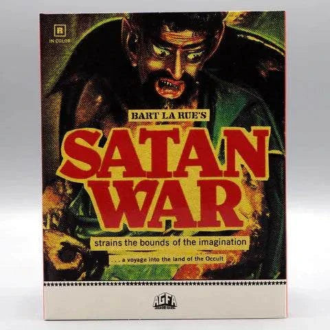 American Genre Film Archive (AGFA) Satan War Blu-Ray with slipcover featuring vintage horror artwork.