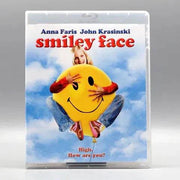 Blu-ray cover of "Smiley Face" featuring Anna Faris holding a large smiley face balloon against a cloudy sky background.