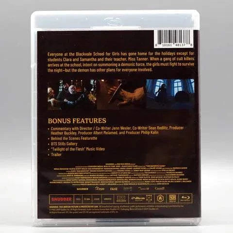 Shudder - The Sacrifice Game Blu-Ray with slipcover featuring horror film synopsis and bonus features.