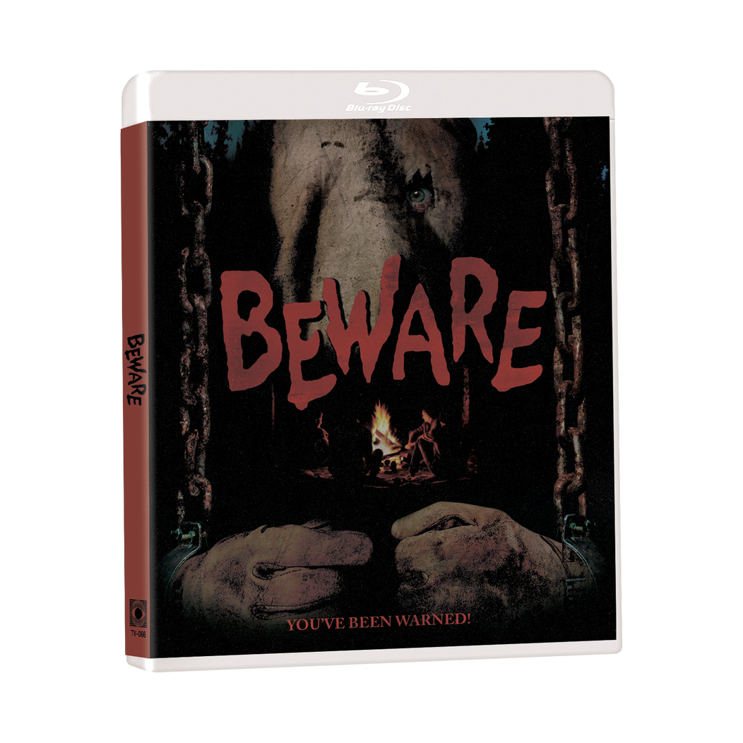 Blu-Ray box set of Shoestring Slashers Volume 1 titled "Beware" featuring horror theme artwork with a chilling atmosphere.