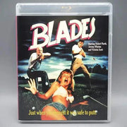 Vinegar Syndrome Blades Blu-Ray with slipcover featuring horror movie artwork.