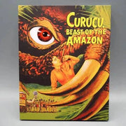 Vinegar Syndrome Labs (VSL) Curucu, Beast of the Amazon Blu-Ray with slipcover featuring vibrant monster artwork.