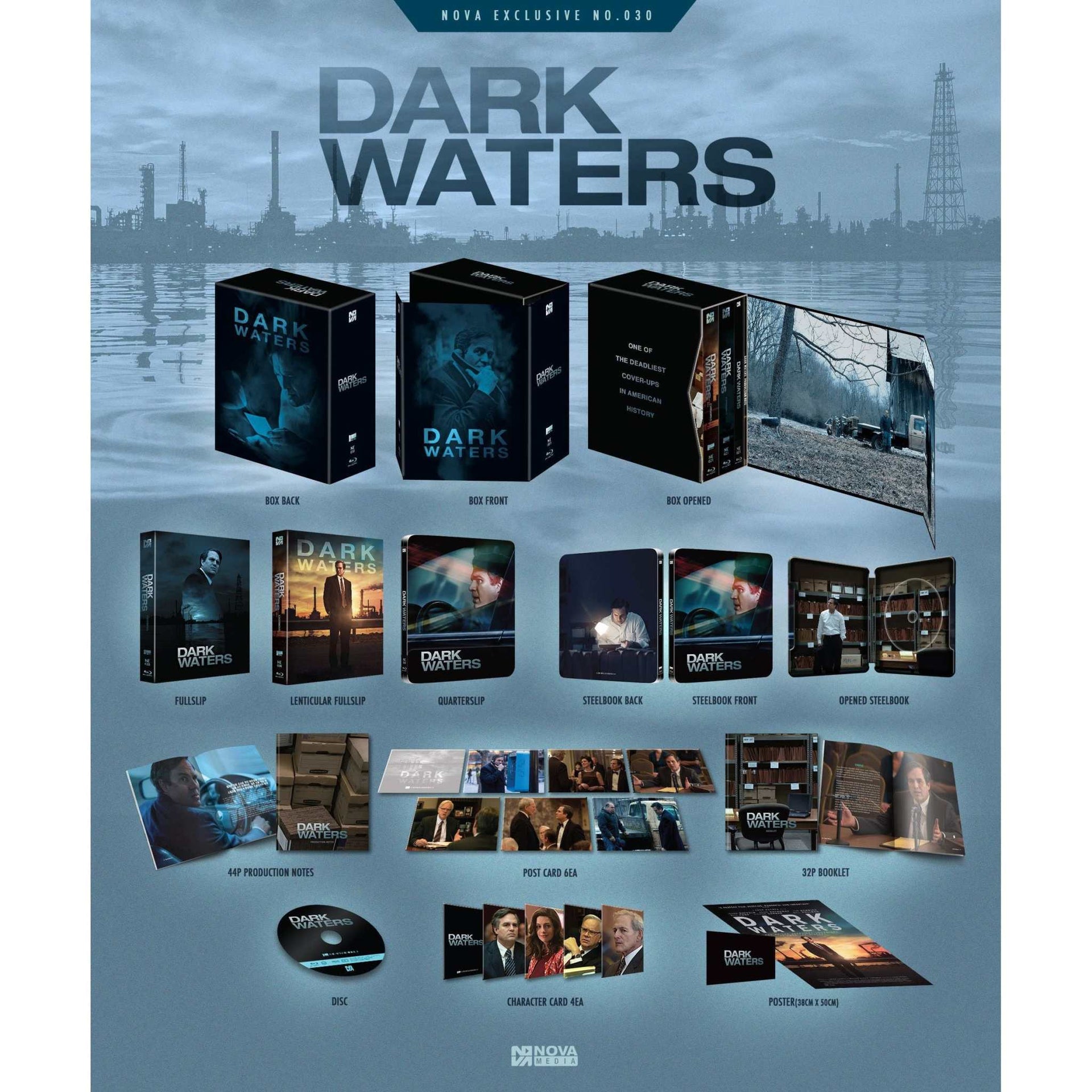 Dark Waters Limited Edition Steelbook Blu-Ray Box Set with Exclusive Extras (Nova Media) packaging and contents.