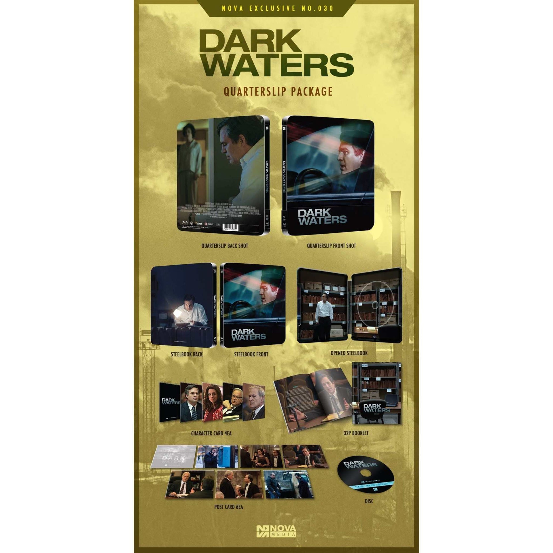 Dark Waters Limited Edition Steelbook Blu-Ray Nova Media package with extras, featuring 1/4 slip design.