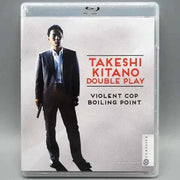 Film Movement Blu-Ray cover with Takeshi Kitano, featuring "Violent Cop" and "Boiling Point" movies.